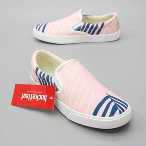 Bucketfeet Ladies 7 Palm Leaves Pink Blue Canvas Slip-on Tennis Sneakers Loafers